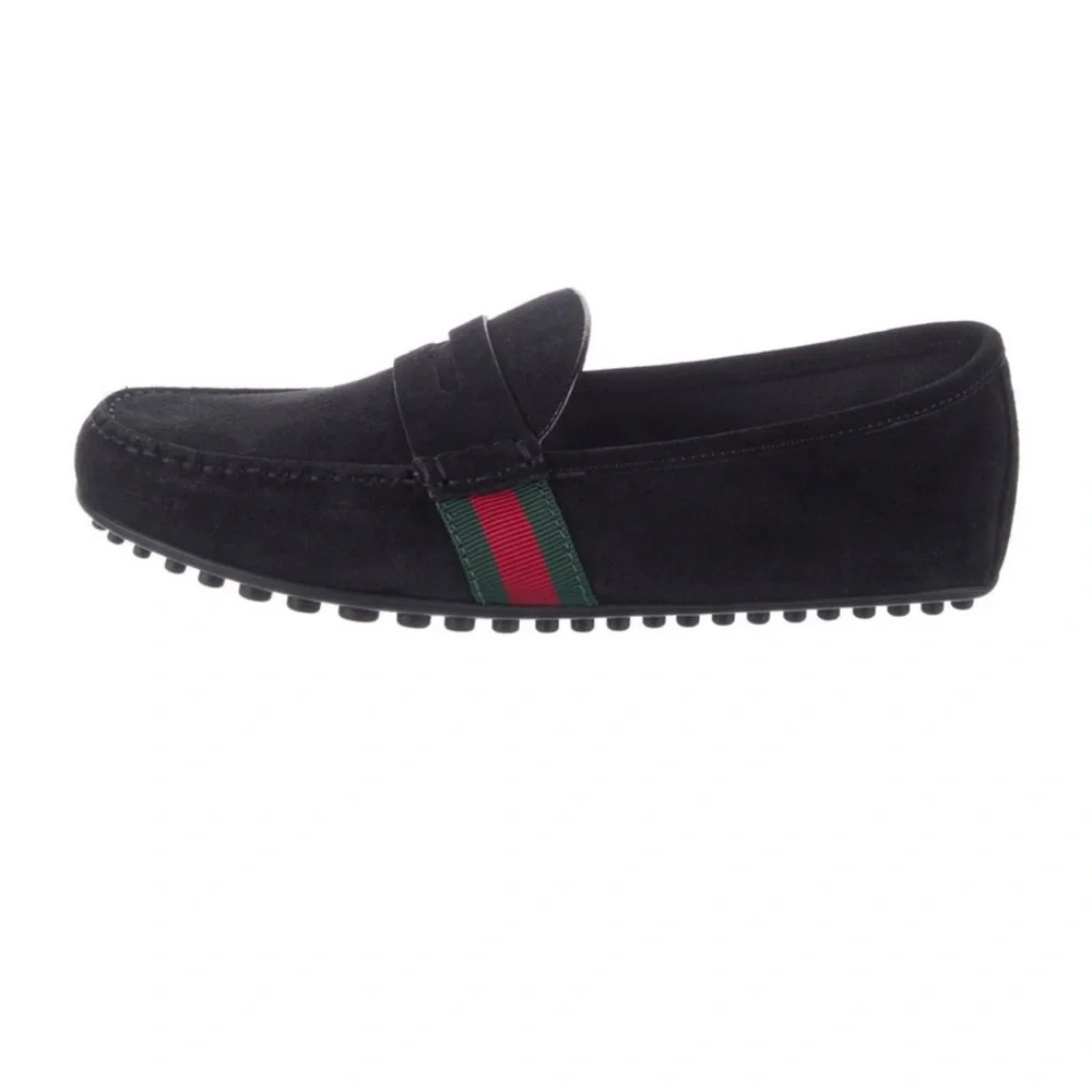 Gucci Black Suede Web Accent Driving moccasins size 7.5